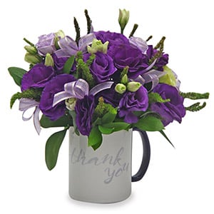 Heartily Appreciative (Purple Eustoma with 'Thank You' Mug)