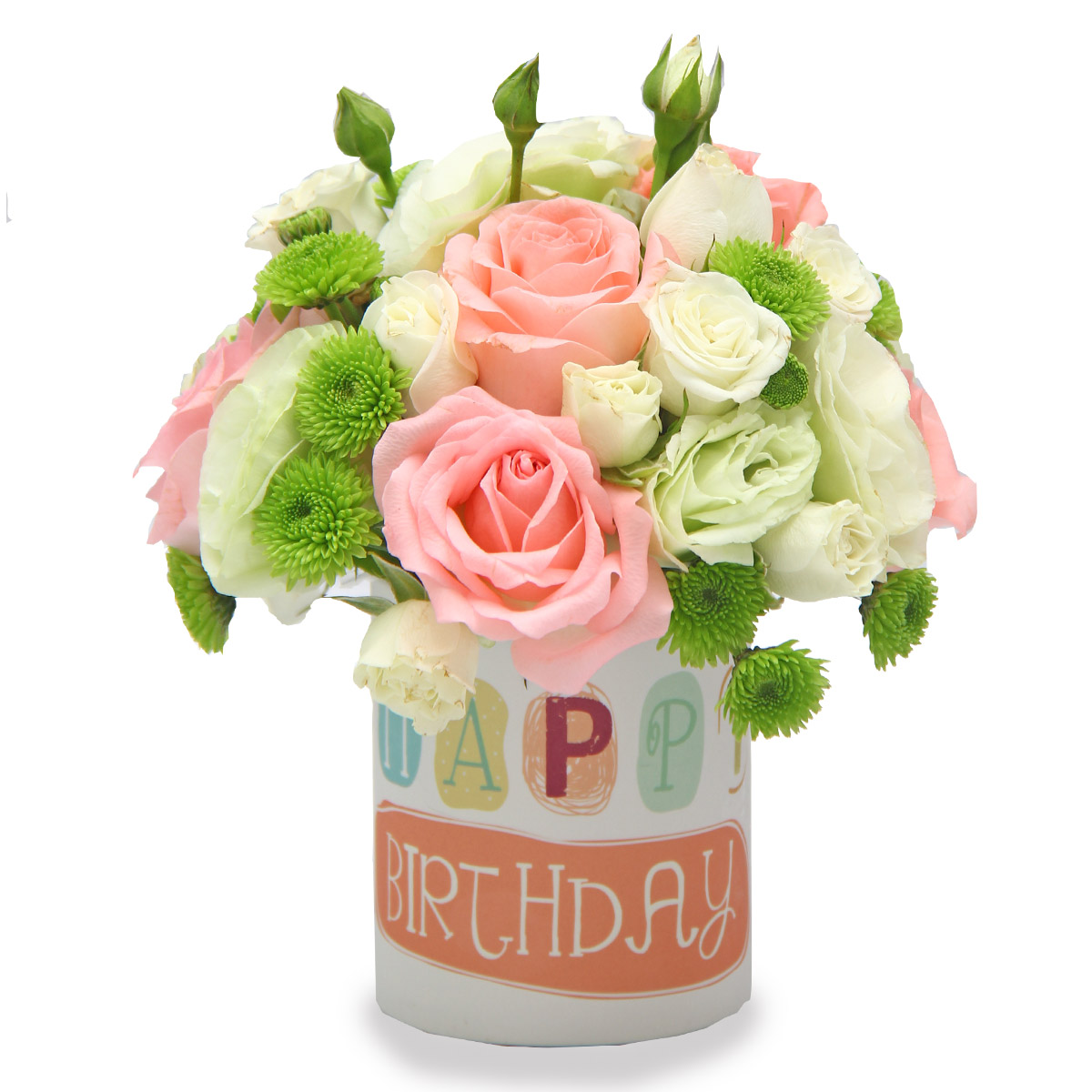 Blooming Birthday (6 Pink Roses with 'Happy Birthday' Mug)