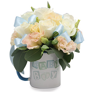 The Ultimate Happiness (6 White Roses with 'Baby Boy' Mug)