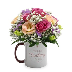 Happiness in Blooms (6 Yam Roses with 'Birthday' Mug)