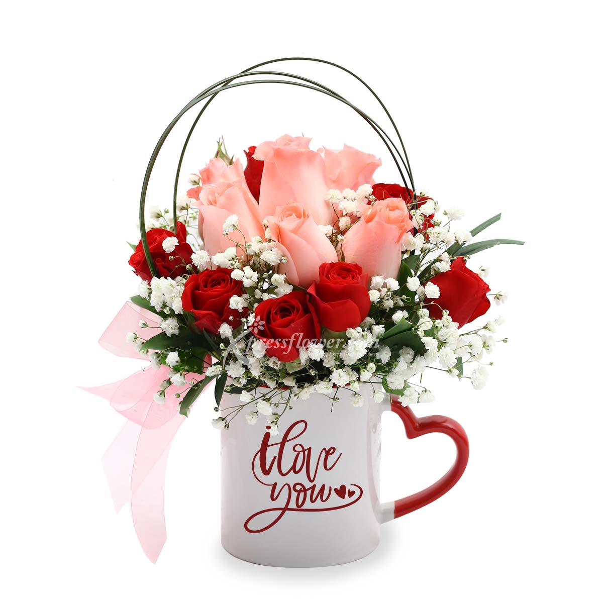 Cup of Love (6 Pink Roses with 'I Love You' Mug)