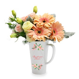 Blooming Heart (5 Champagne Gerberas with 'Thank You Mom' Mug)