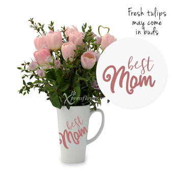 Best Mom (8 Pink Tulips with 'Best Mom' Mug)
