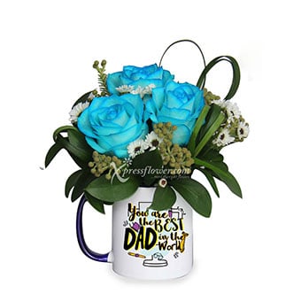 Best Daddy (3 Blue Roses with Personalised Name Mug)