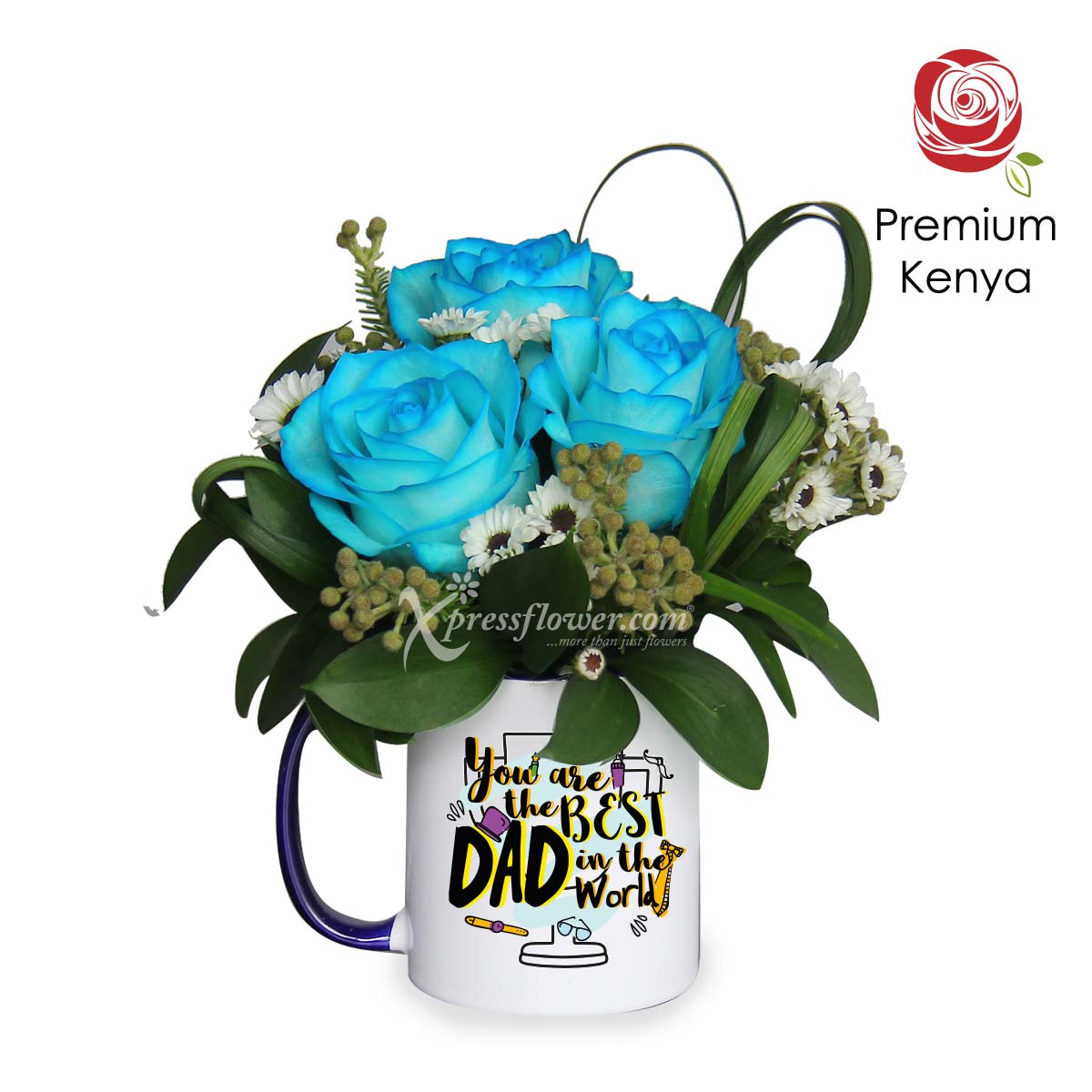Best Daddy (3 Blue Roses with Personalised Name Mug)