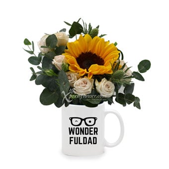 Wonderful Dad (1 Sunflower with Peronalised Name Mug)