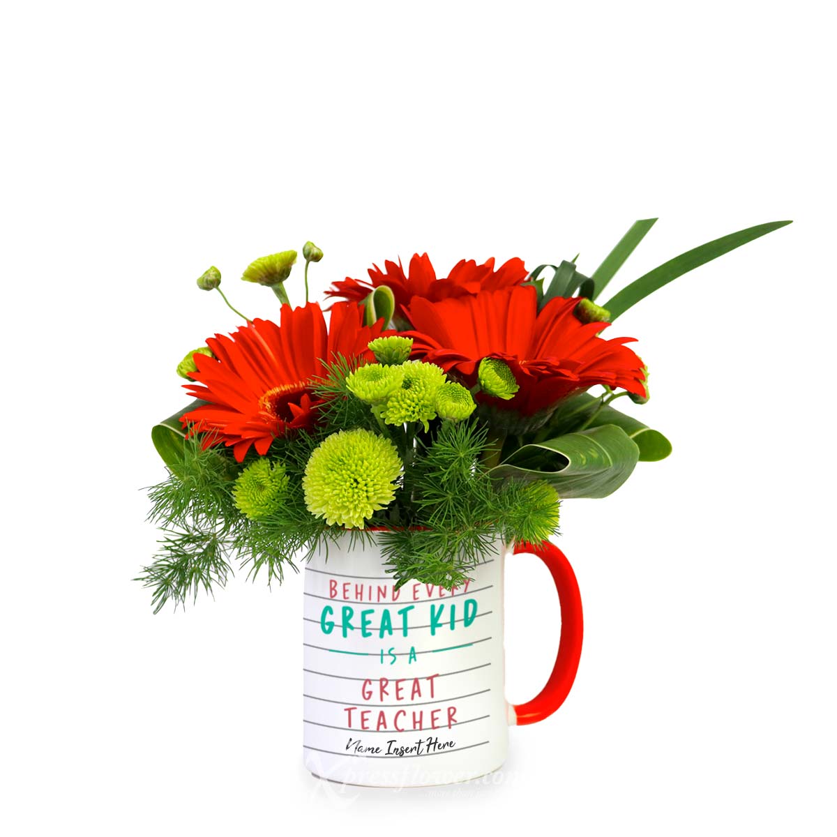 Great Teacher (3 Red Gerberas with Personalised Mug)