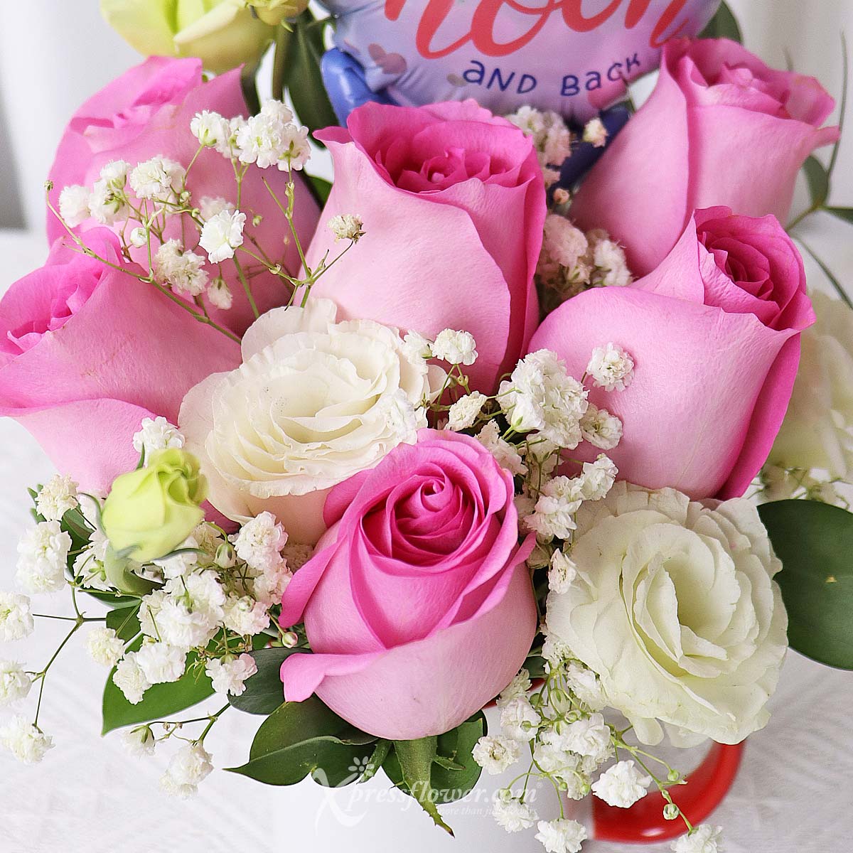KS2301 Luna Infatuation (6 Dark Pink Roses with Mini Balloon) 1b