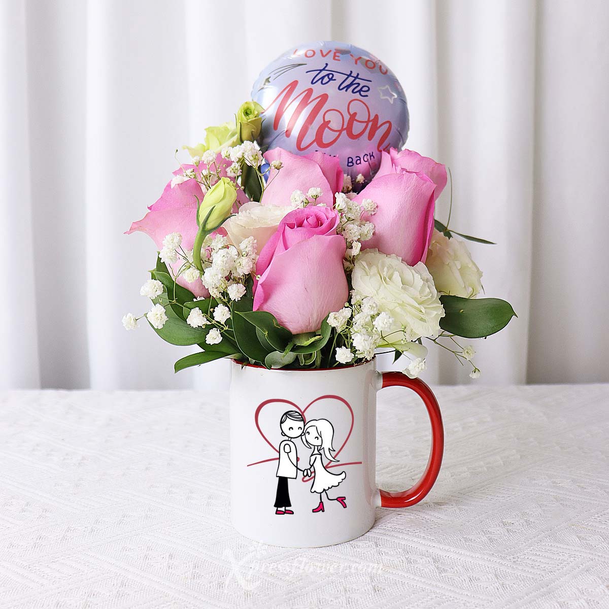 Luna Infatuation (6 Dark Pink Roses with Mini Balloon)