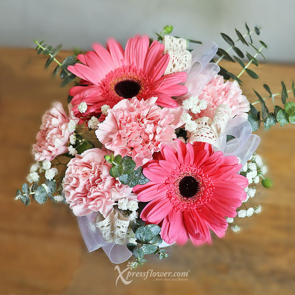 KS2303 Empress Blush (4 Pink Carnations & 3 Pink Gerberas) 3a