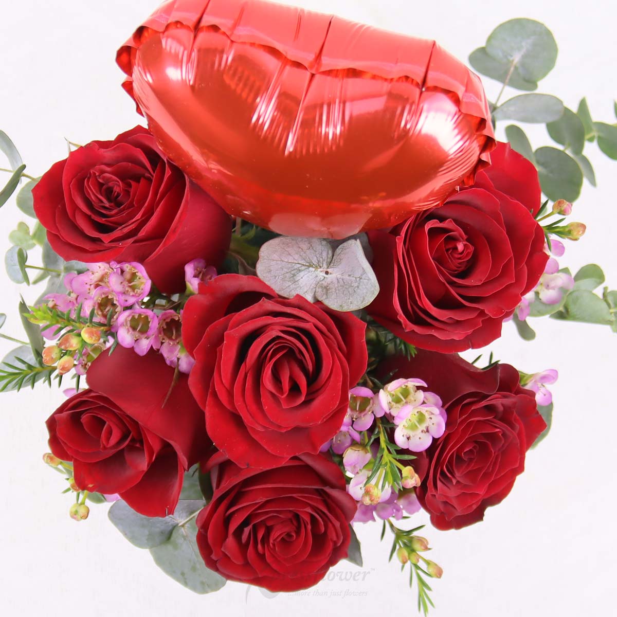 KS2502 Hearty Charms 6 Red Roses with Mini Heart Balloon 1e