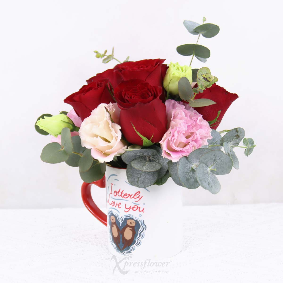 KS2503 Cheeky Romance 6 Red Roses with I Otterly Love You Mug 1b