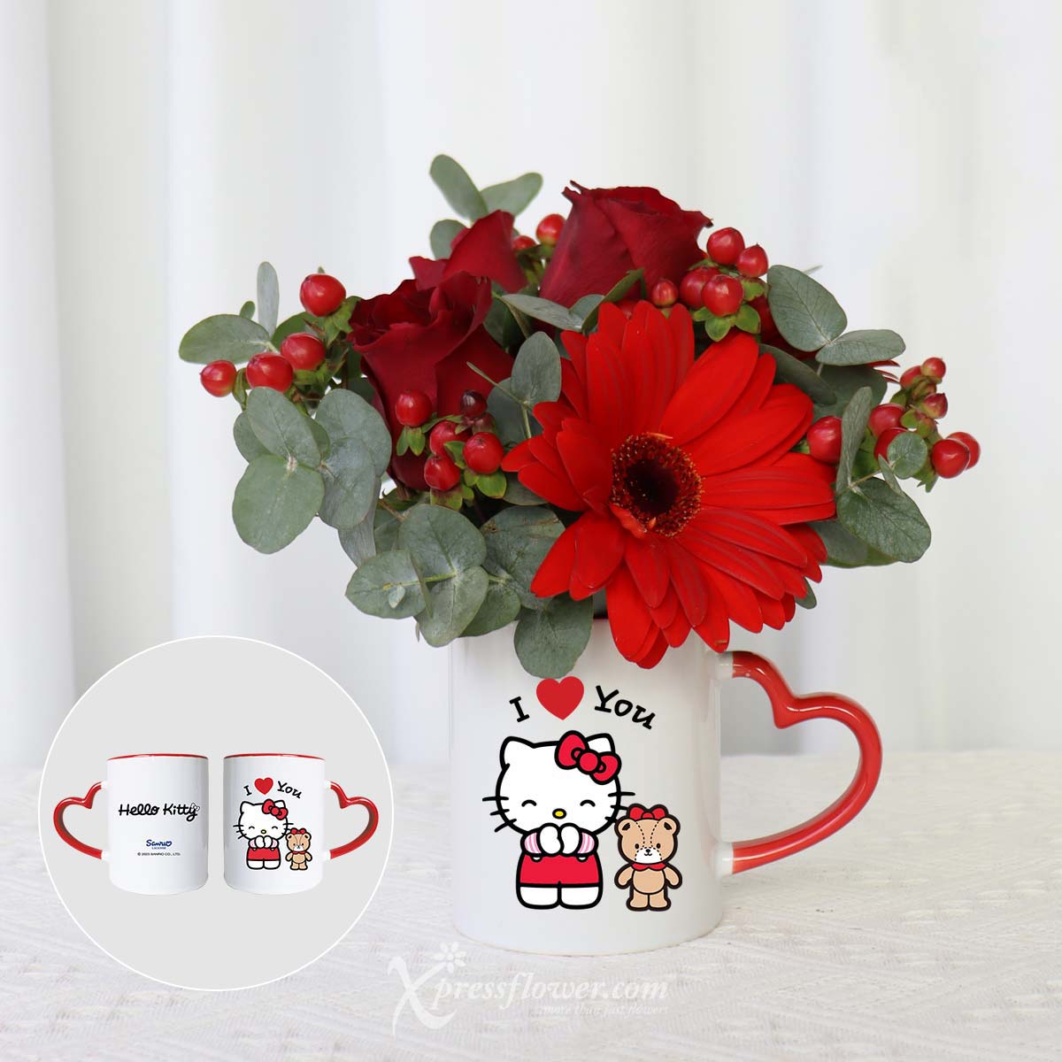 Captivating Confidante (3 Red Roses & 2 Gerberas with Sanrio Mug)