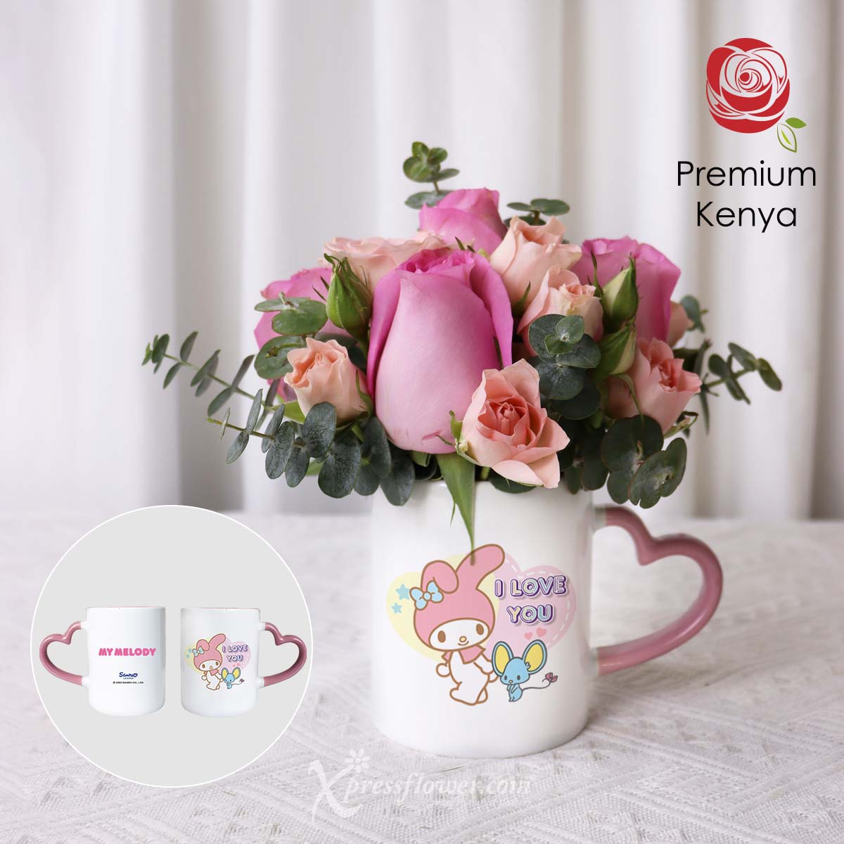 Charming Melody (6 Dark Pink Roses with Sanrio Mug)