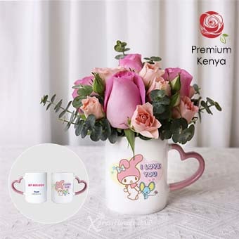 Charming Melody (6 Dark Pink Roses with Sanrio Mug)