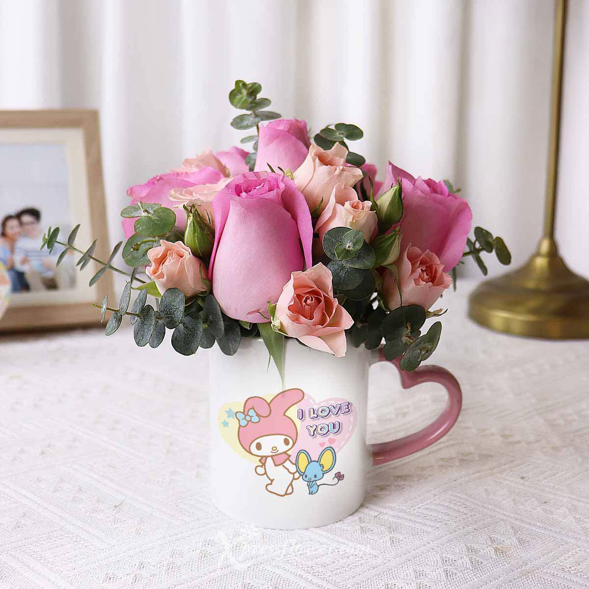 snmg2302 charming melody 6 dark pink roses with sanrio mug new 3a