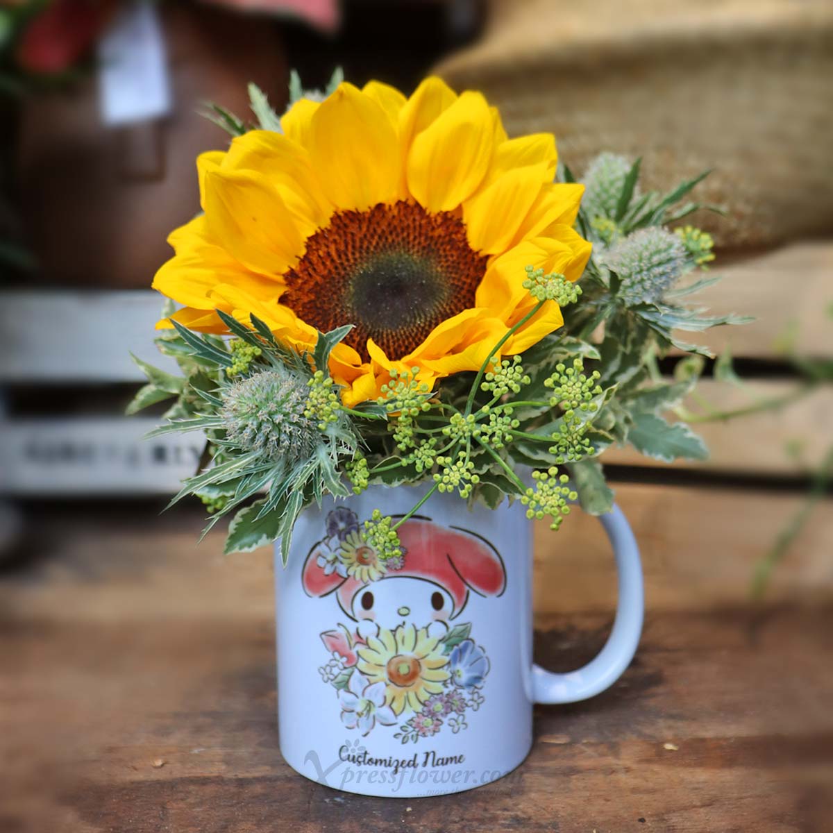 SNMG2304 Sunny Leo (Sunflower with My Melody Personalised Mug - Leo) 3a