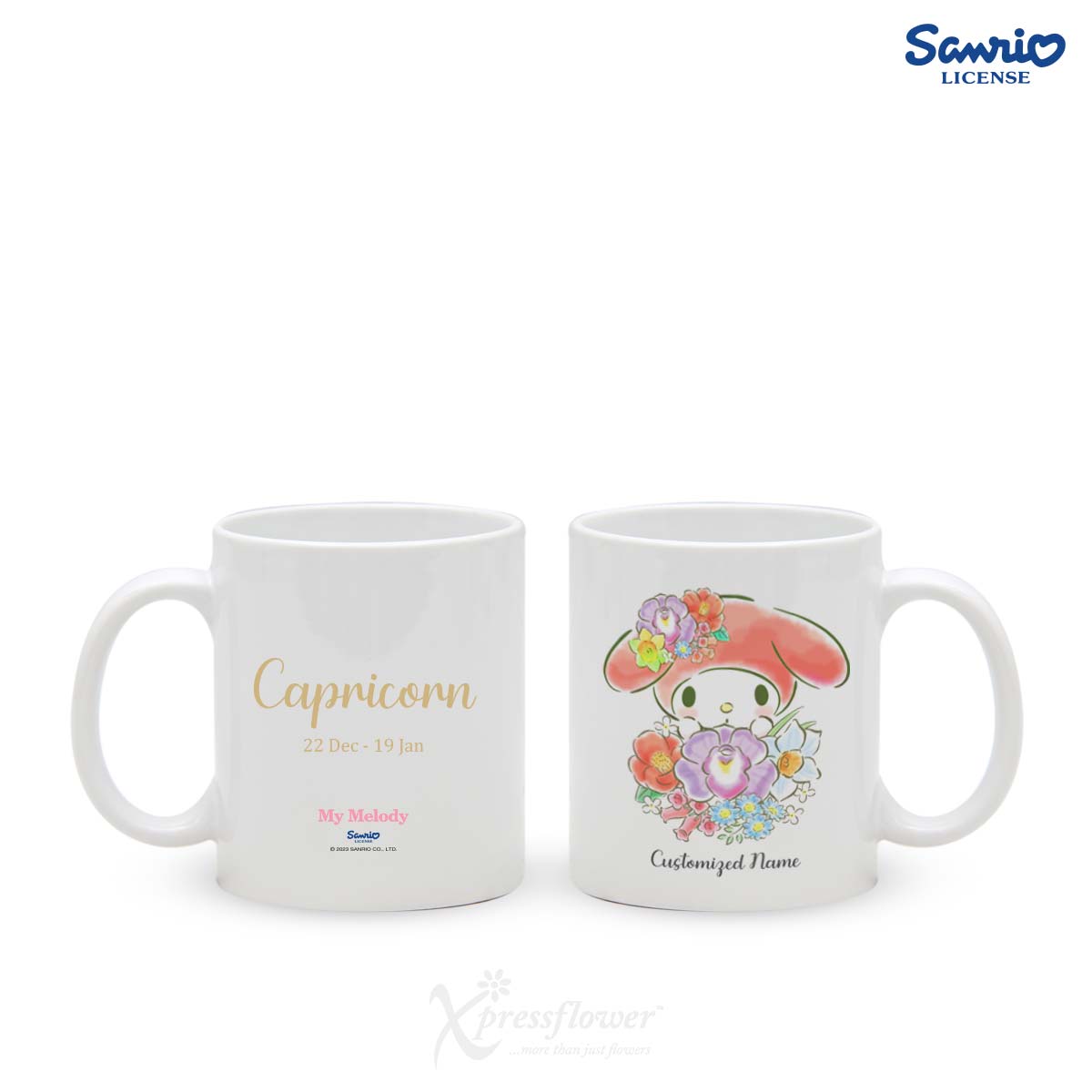 SNMG2309_Capricorn Creations 6 Pink Carnations with My Melody Personalised Mug Capricorn 1c