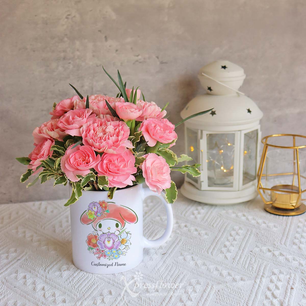 SNMG2309_Capricorn Creations 6 Pink Carnations with My Melody Personalised Mug Capricorn 3a