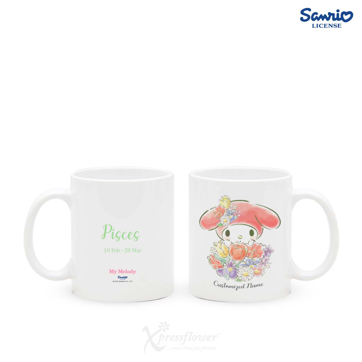 SNMG2311_Whimsical Pisces 2 White Tulips & 3 Pink Roses with My Melody Personalised Mug Pisces 1c