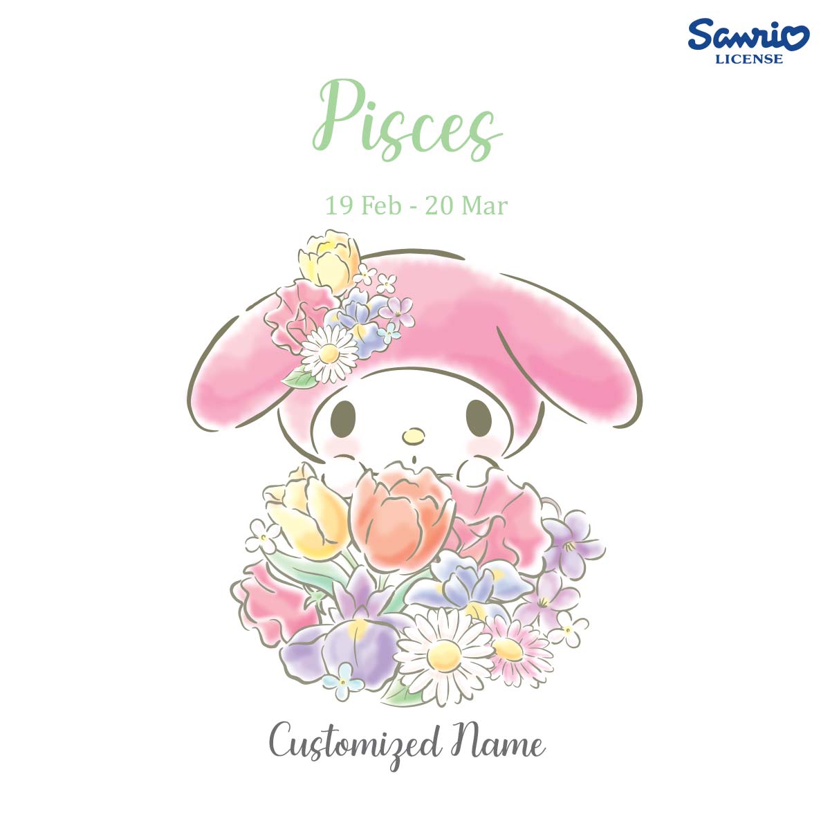 SNMG2311_Whimsical Pisces 2 White Tulips & 3 Pink Roses with My Melody Personalised Mug Pisces 1d
