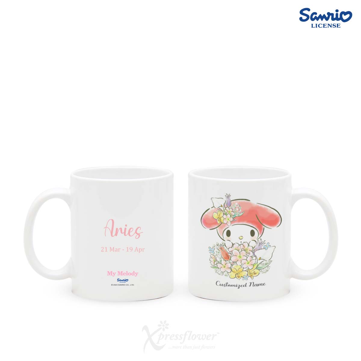 SNMG2312_Aries Florals 3 Pink Tulips with My Melody Personalised Mug Aries 1c
