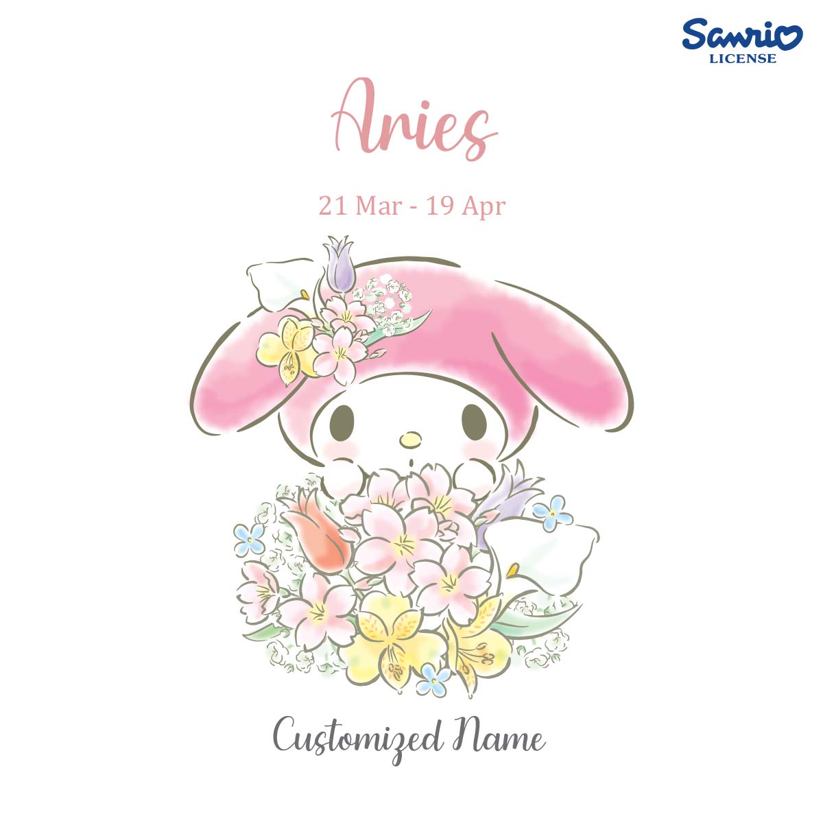 SNMG2312_Aries Florals 3 Pink Tulips with My Melody Personalised Mug Aries 1d