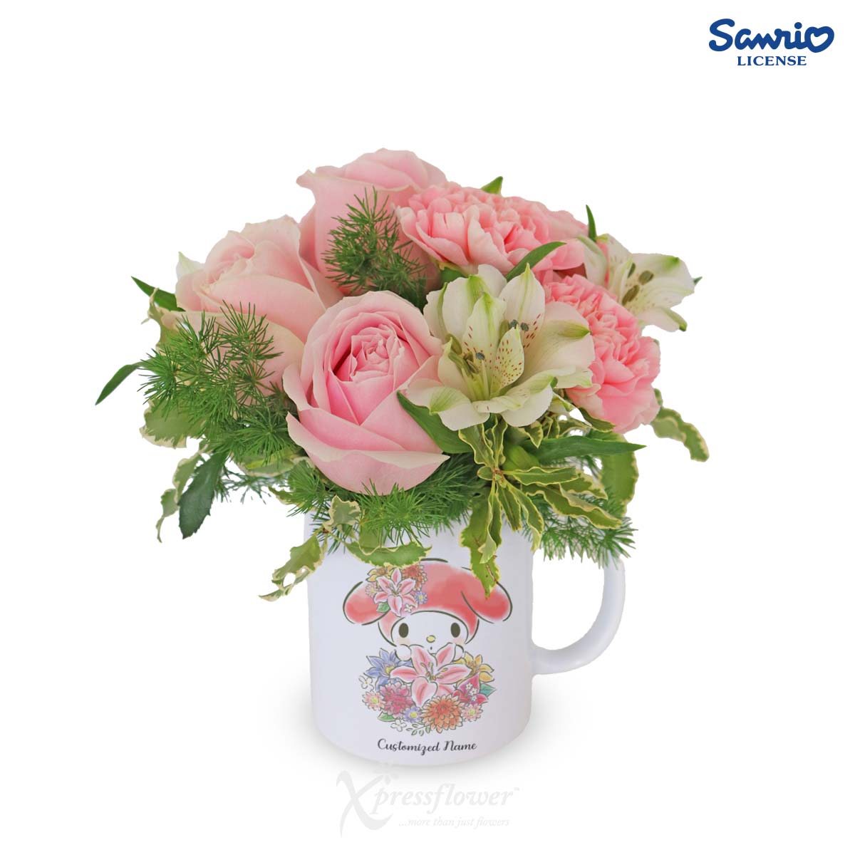 Cancer Blossoms (4 Pink Roses & 4 Pink Carnations with My Melody Personalized Mug - Cancer)