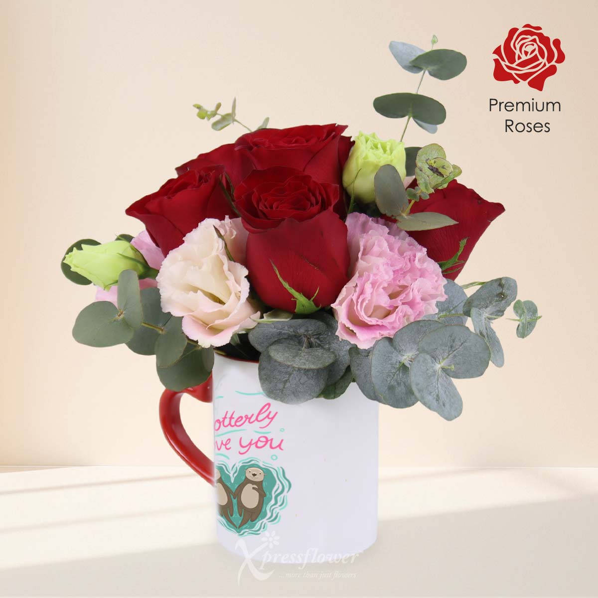KS2503 Cheeky Romance 6 Red Roses with I Otterly Love You Mug 1b