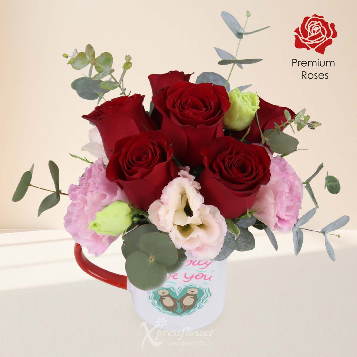 KS2503 Cheeky Romance 6 Red Roses with I Otterly Love You Mug 1c