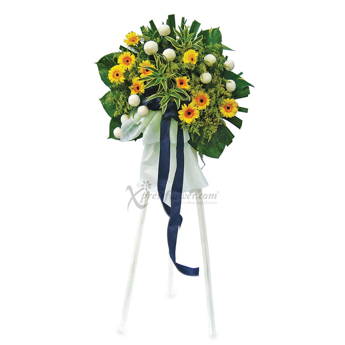 SC013 Fond Memories Chrysanthemum Yellow Gerbera Wreath Funeral Condolence Flower Stands