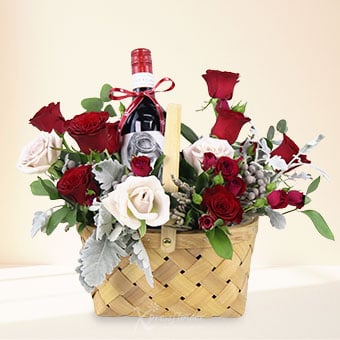 Cheers & Roses (Red Roses with  Zonte's Footstep Baron Von Nemesis Shiraz Red Wine)