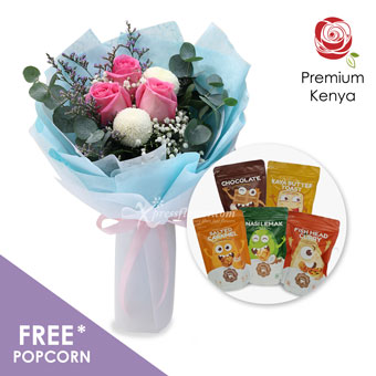 Romantic Delight (3 Pink Roses) *Special Promo - Free Popcorn*