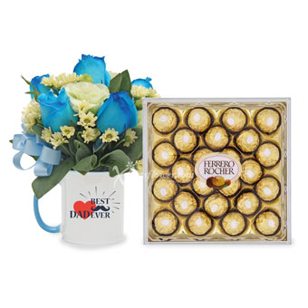 Amazing Dad (Blue Roses with 24pcs Ferrero Rocher Box)