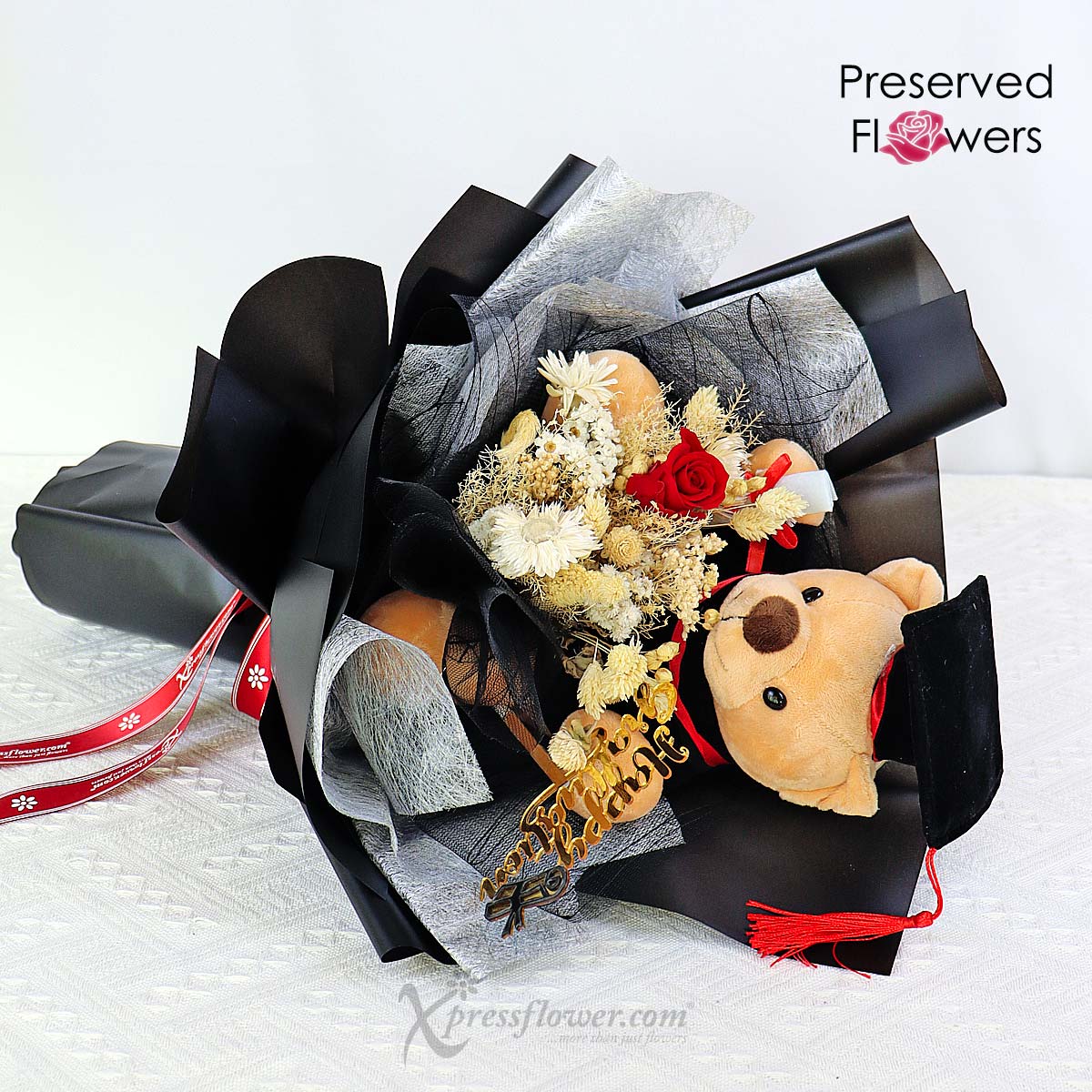 CT2304 Towards Excellence (Preserved Flowers with 7" Graduation Bear) 1b