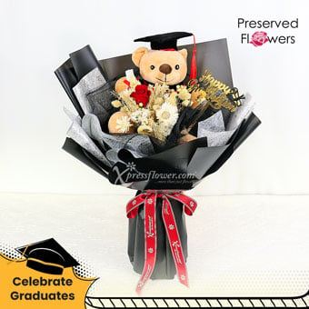 Towards Excellence (Preserved Flowers with 7” Graduation Bear)