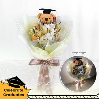 Deserving Merit (Preserved Flowers with 7” Graduation Bear)