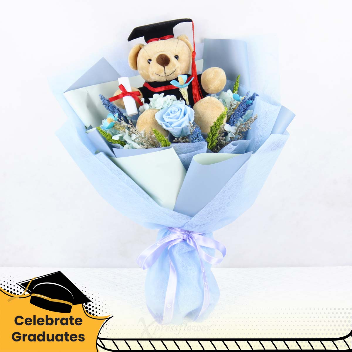 Smary Bear (Graduation Bear with Preserved Flowers Bouquet)