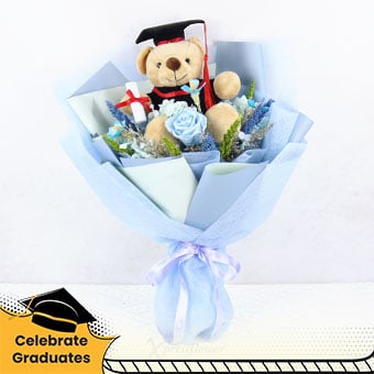 Smary Bear (Graduation Bear with Preserved Flowers Bouquet)