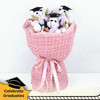 Tweed Trio (3 Graduation Bears with Preserved Flowers Bouquet)