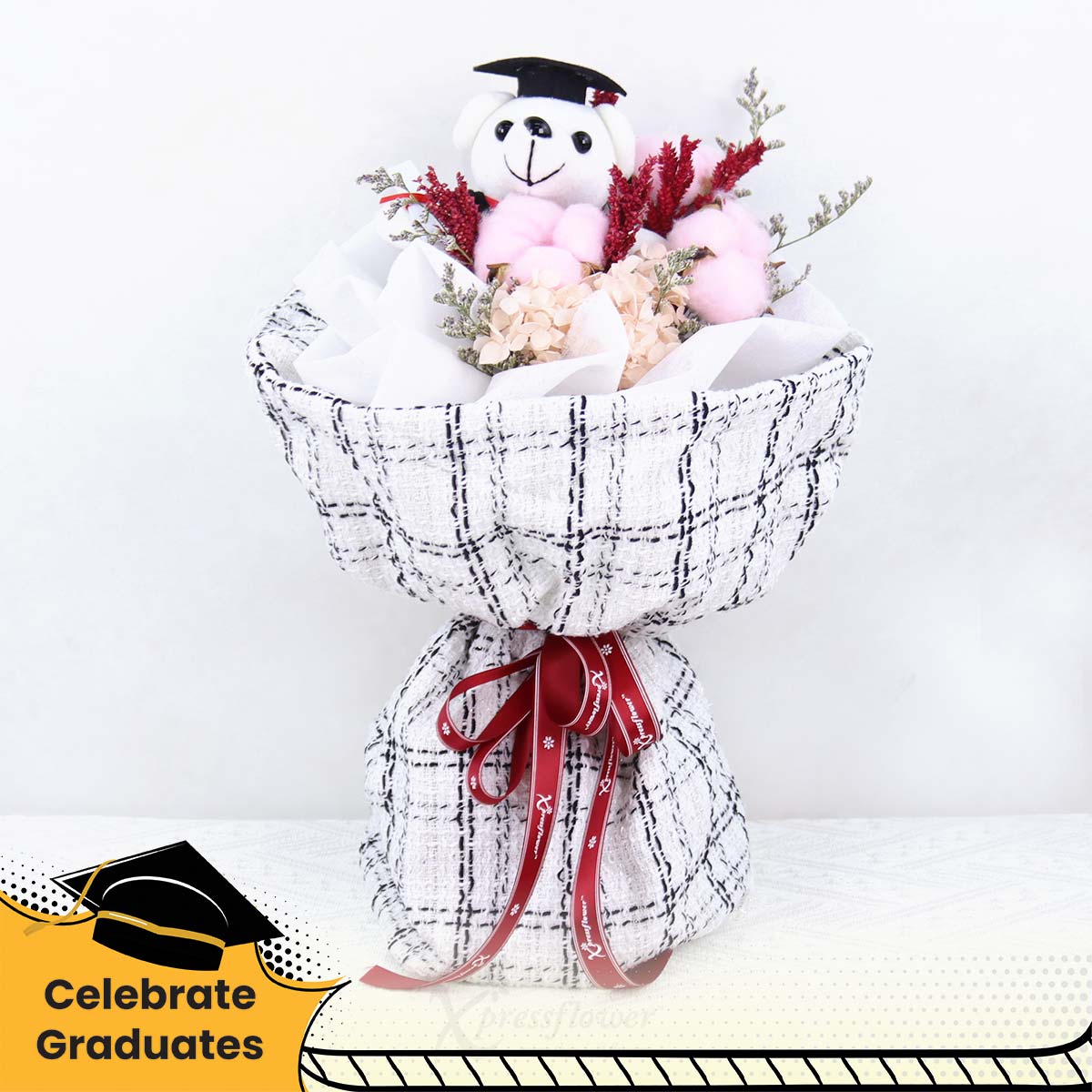 Grad Cheer (Graduation Bear with Preserved Flowers Bouquet)