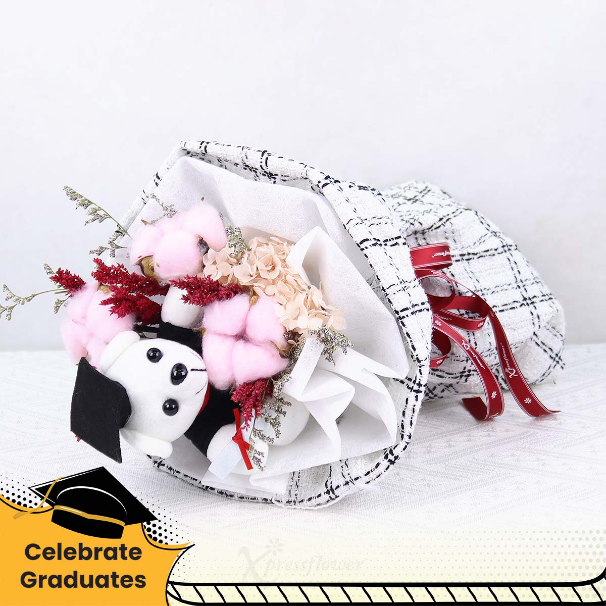 CT2510 Grad Cheer Graduation Bear with Preserved Flowers Bouquet 1b