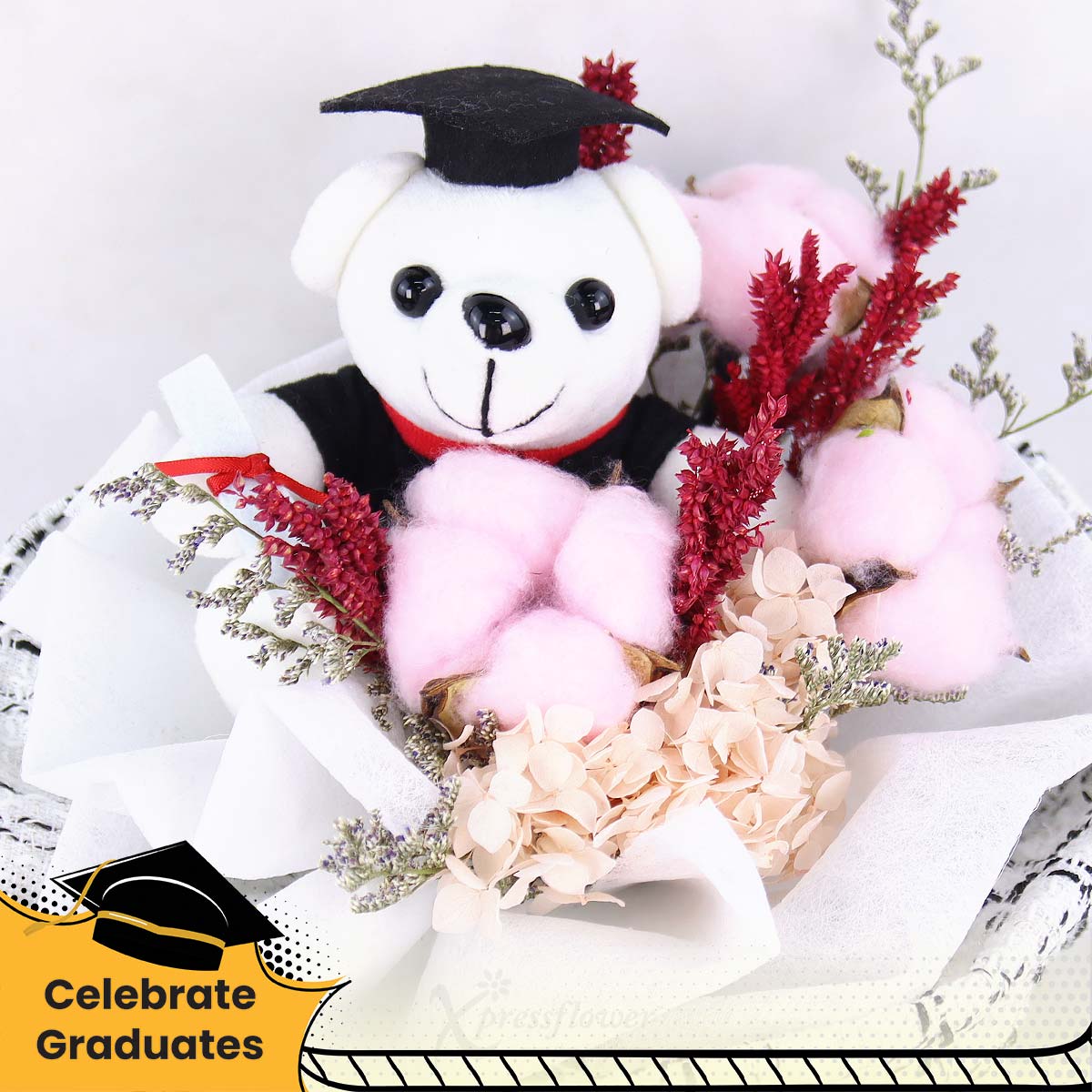 CT2510 Grad Cheer Graduation Bear with Preserved Flowers Bouquet 1c
