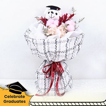 Grad Cheer (Graduation Bear with Preserved Flowers Bouquet)