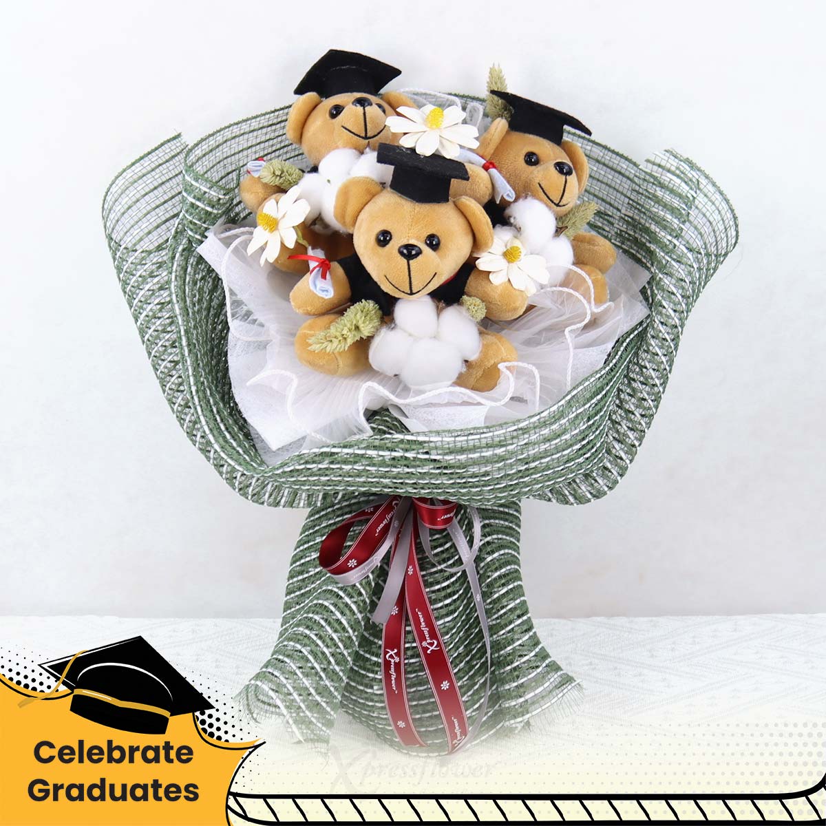Squad Goals (3 Graduation Bears with Preserved Flowers Bouquet)