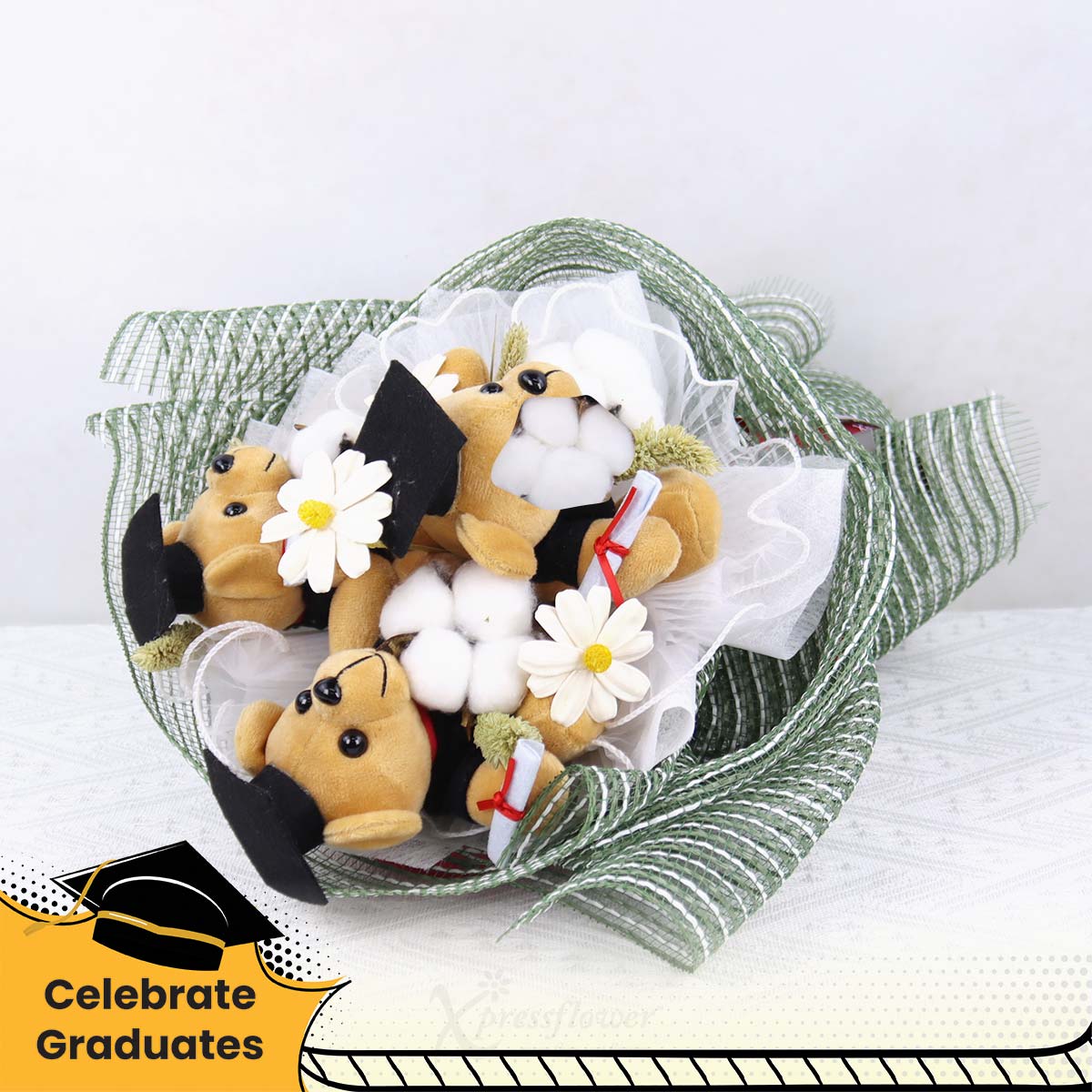 CT2511 Squad Goals 3 Graduation Bears with Preserved Flowers Bouquet 1b