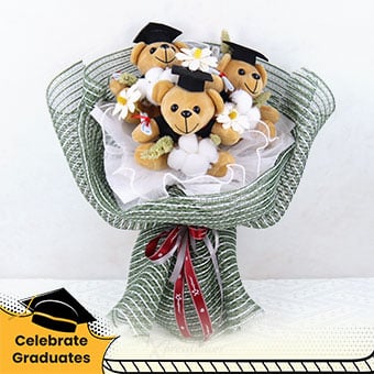 Squad Goals (3 Graduation Bears with Preserved Flowers Bouquet)