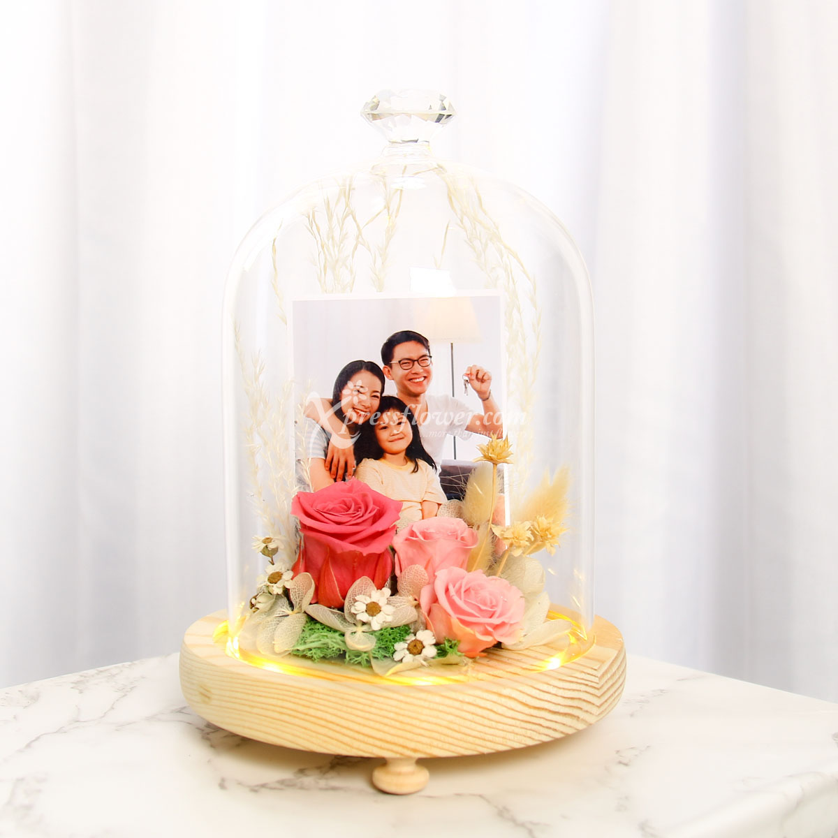 Pink Beauty (Preserved Roses with personalised photo and LED lights)