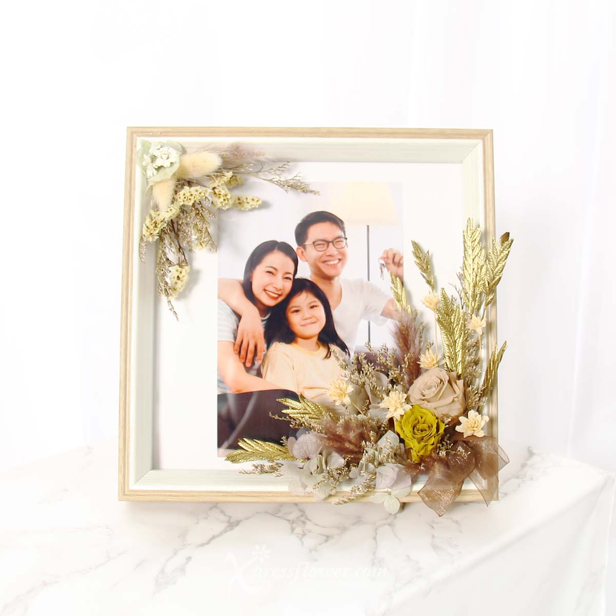Flaunting Olive (Preserved flowers photo frame with personalised photo)