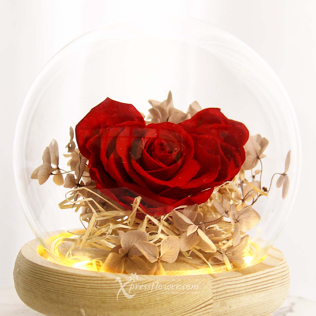 PR2136 Our Love Glows Preserved Rose Flower Dome 1b